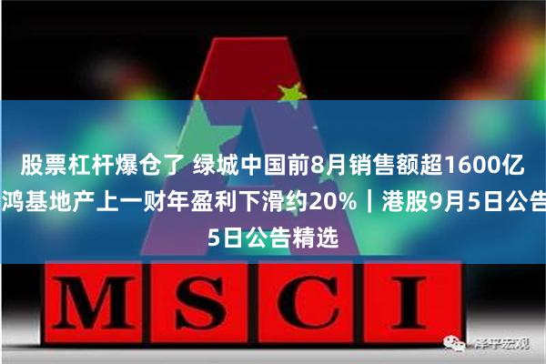 股票杠杆爆仓了 绿城中国前8月销售额超1600亿元 新鸿基地产上一财年盈利下滑约20%｜港股9月5日公告精选